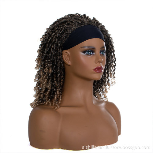 Wholesale shoulder length ombre brown heat resistant fiber afro twist curly headband wig for black women
